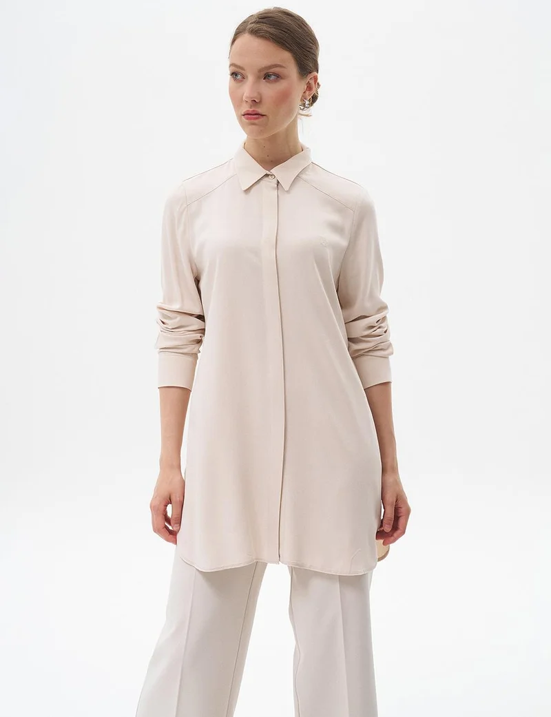 Kayra Concealed Placket Basic Tunic Stone