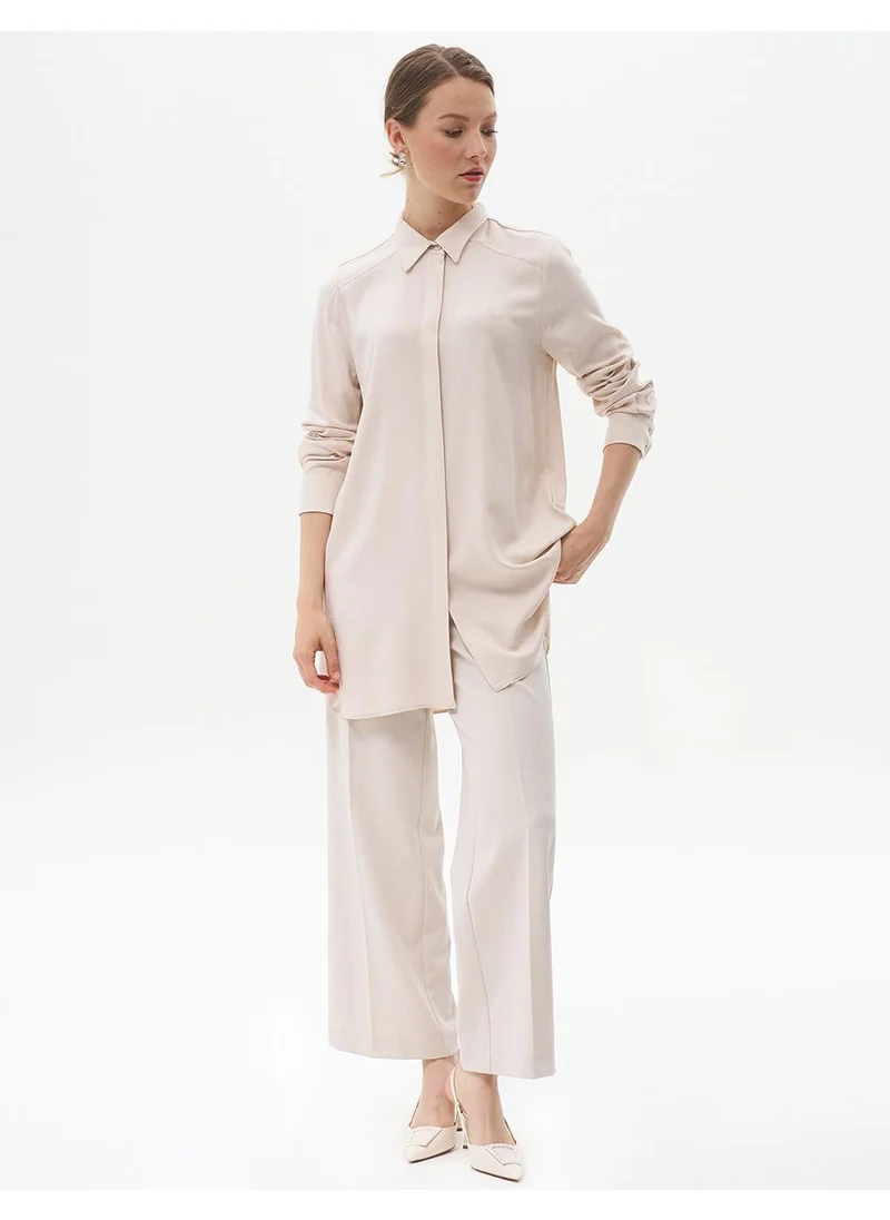 Kayra Concealed Placket Basic Tunic Stone