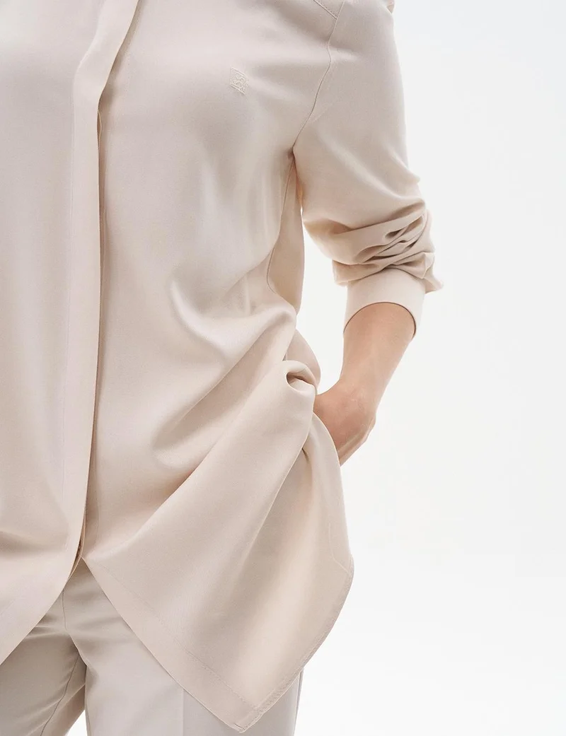 Kayra Concealed Placket Basic Tunic Stone