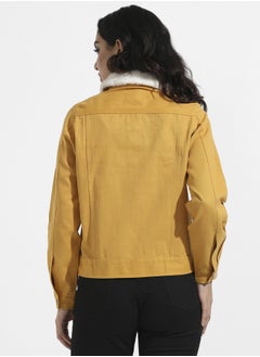 Campus Sutra Women's Yellow Front-Button Jacket With Fur Details  - Image 5
