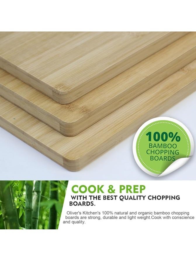 يوريفو مجموعة مكونة من 3 قطع من لوح تقطيع من خشب الخيزران بمقبض من الفولاذ المقاوم للصدأ مناسبة للحوم والخضروات والجبن - Image 3