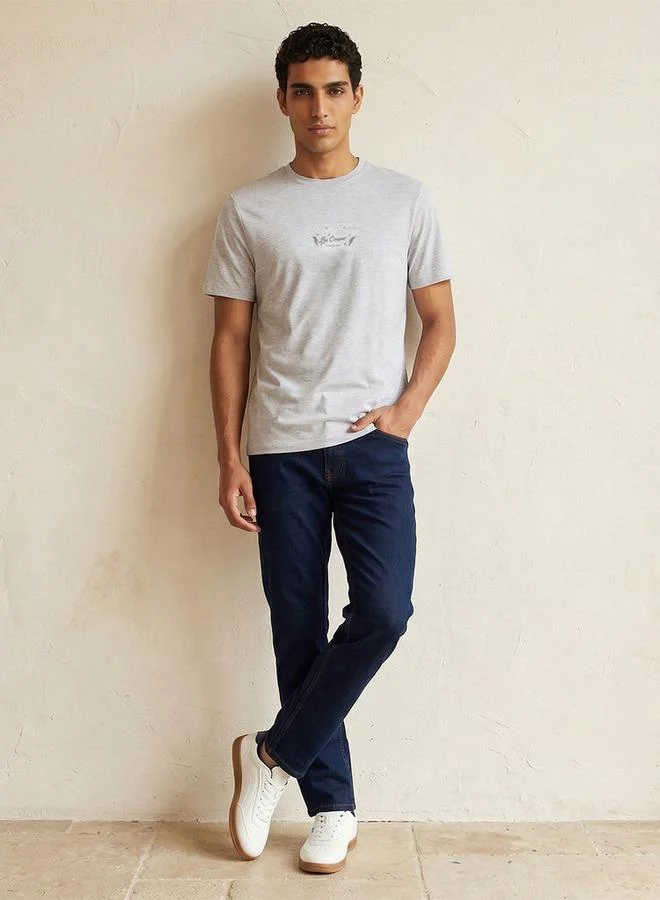 Lee Cooper GREY Lee Cooper Regular Fit Crew Neck Logo Print T-shirt for Men | Best Price UAE