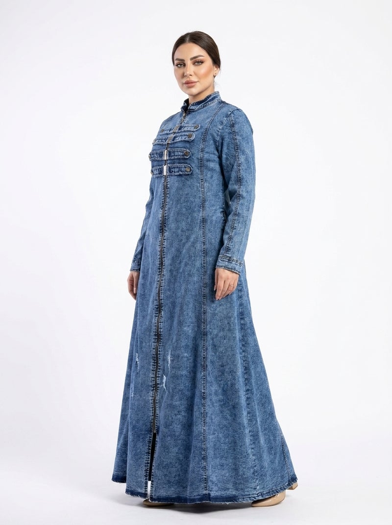 Long Denim Dress with Elegant Design and Front Button Details - Classic Light Jeans Color - Suitable for Daily & Formal Occasions - Size XL (60 KG) - Image 2