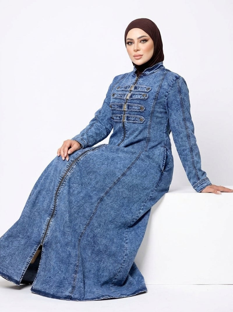 Long Denim Dress with Elegant Design and Front Button Details - Classic Light Jeans Color - Suitable for Daily & Formal Occasions - Size XL (60 KG) - Image 4