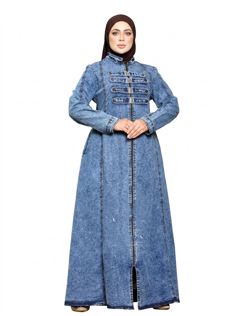 Long Denim Dress with Elegant Design and Front Button Details - Classic Light Jeans Color - Suitable for Daily & Formal Occasions - Size XL (60 KG) - Image 1