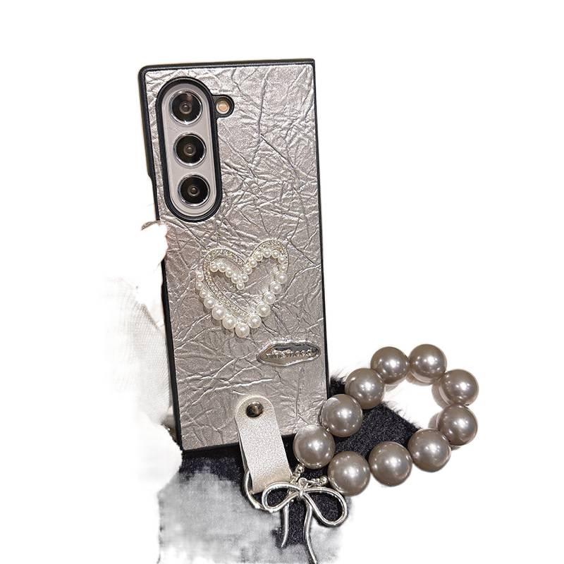 Leather Cover Protective , Silver Texture , , for Samsung Galaxy Z Fold 6 for Travel - Image 1