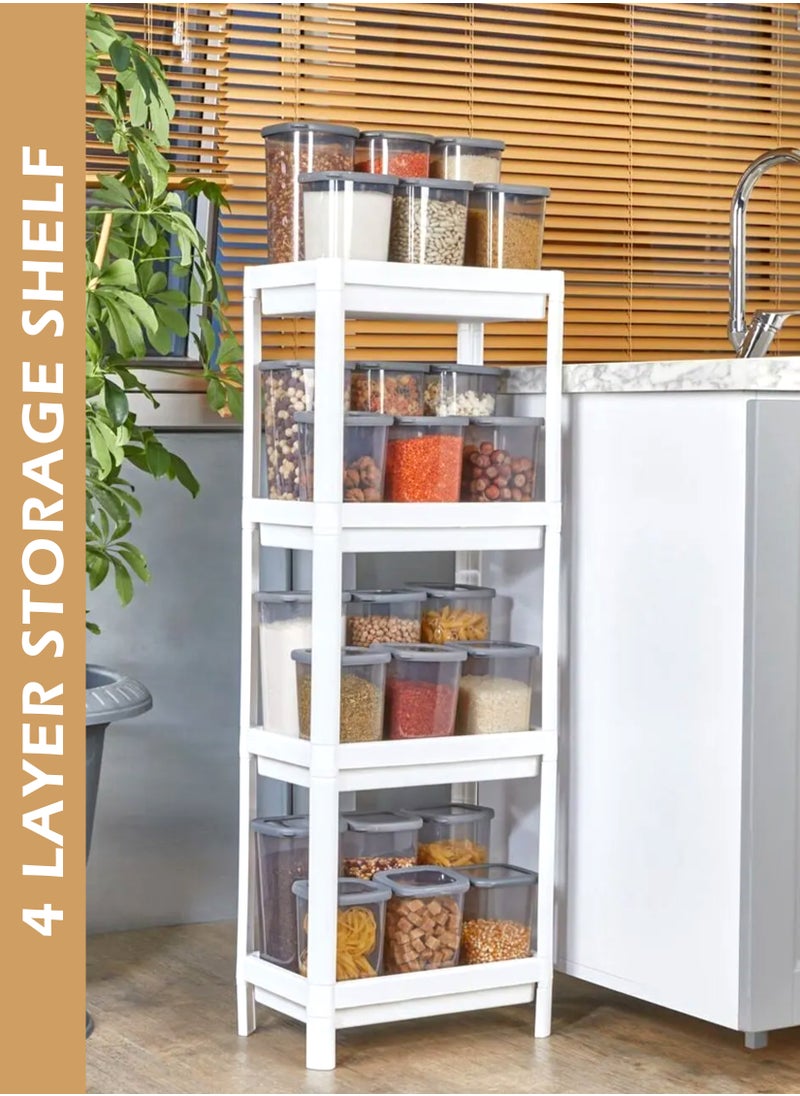 Toshonics - 4 Layer Floor Type Plastic Bathroom Kitchen Living Room Storage Shelf White - Image 1