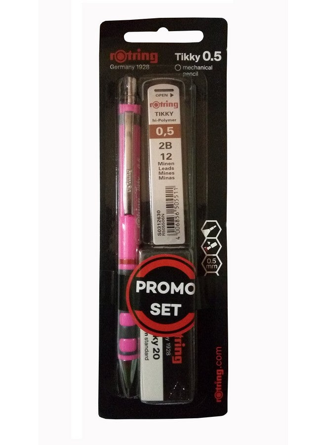 Rotring rOtring Tikky Mechanical Pencil, 0.5mm, Neon Pink Plus 2B Lead Box & Eraser  - Image 2