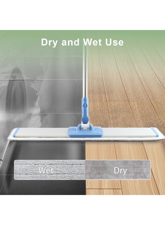 CQT Commercial Flat Microfiber Floor Mop Cleaning System 24" Inch Wet Dry and Dust Hardwood with 4 Washable Pads Cleaner for Laminate Tile Stainless Steel Handle and Extension (Blue) - Image 4