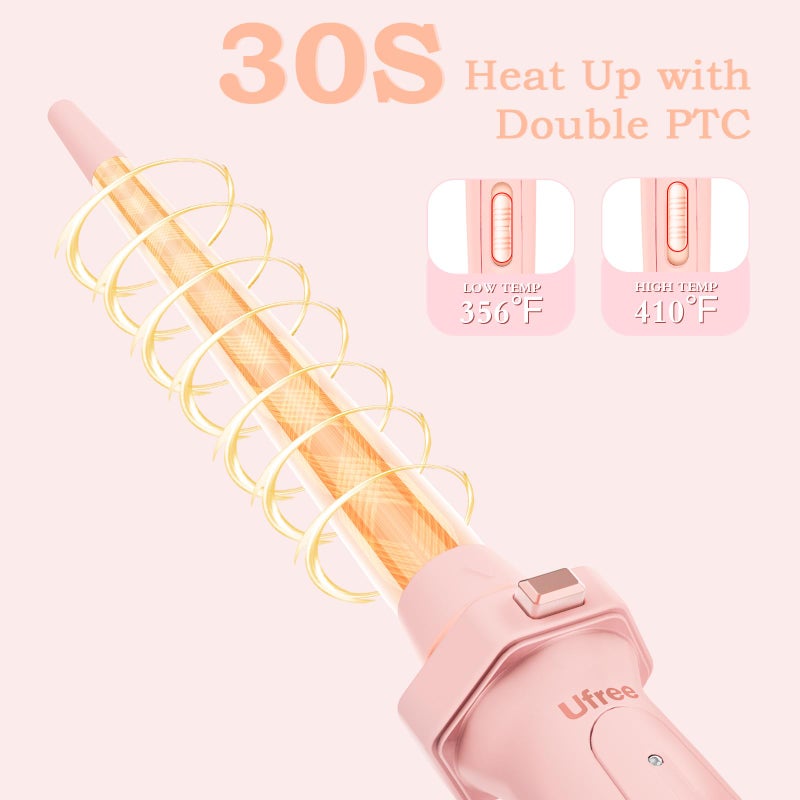 Ufree 5 in 1 Curling Iron with Ceramic Barrels (0.35"-1.25"), Curling Wand Set with Flat Iron Hair Straightener, Instant Heat Up, Dual Voltage Hair Curler, Gifts for Women, Pink - Image 3