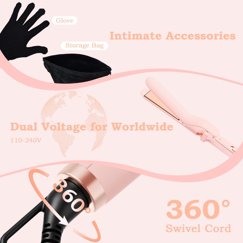 Ufree 5 in 1 Curling Iron with Ceramic Barrels (0.35"-1.25"), Curling Wand Set with Flat Iron Hair Straightener, Instant Heat Up, Dual Voltage Hair Curler, Gifts for Women, Pink - Image 5