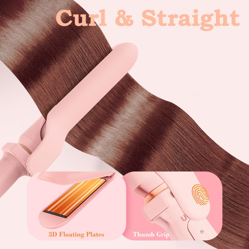 Ufree 5 in 1 Curling Iron with Ceramic Barrels (0.35"-1.25"), Curling Wand Set with Flat Iron Hair Straightener, Instant Heat Up, Dual Voltage Hair Curler, Gifts for Women, Pink - Image 4