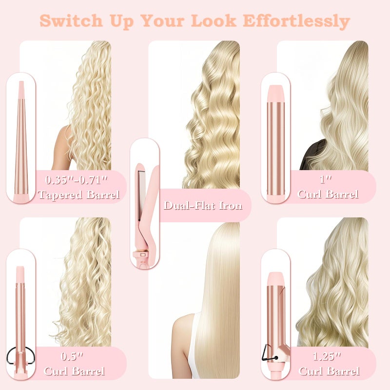 Ufree 5 in 1 Curling Iron with Ceramic Barrels (0.35"-1.25"), Curling Wand Set with Flat Iron Hair Straightener, Instant Heat Up, Dual Voltage Hair Curler, Gifts for Women, Pink - Image 2