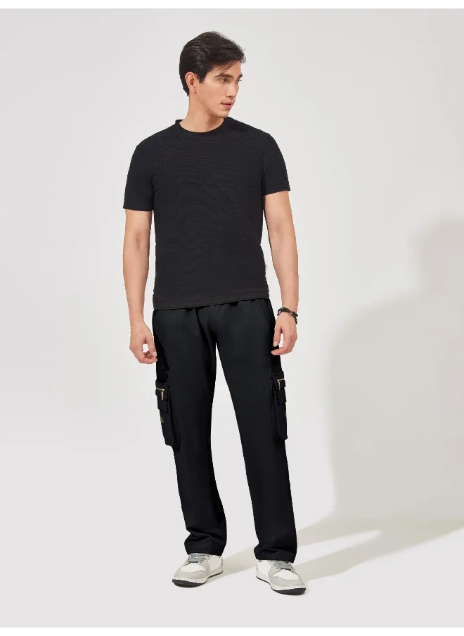 Maniac Mens Solid Black Oversized Cotton Cargo Pant