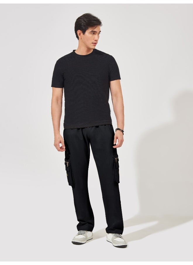 Maniac Mens Solid Black Oversized Cotton Cargo Pant  - Image 4