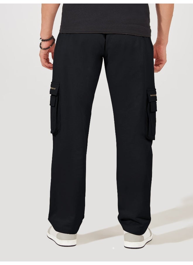 Maniac Mens Solid Black Oversized Cotton Cargo Pant  - Image 3