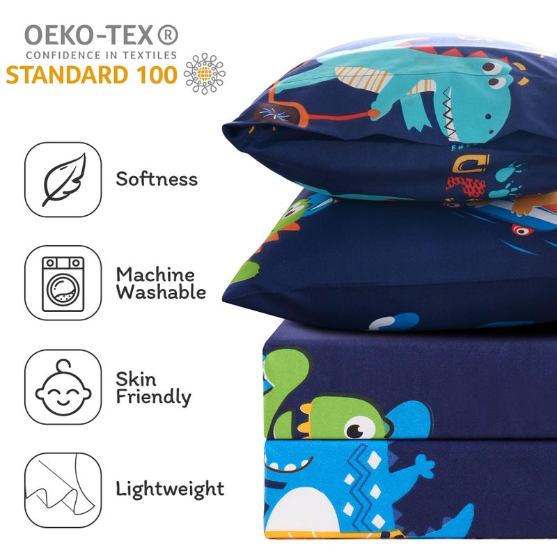 جي اس دي ورقة JSD Sports Dinosaur Kids مجموعة كاملة الحجم 4 قطعة أوراق ميكروفيات الطباعة الأزرق الجيب العميق - Image 4