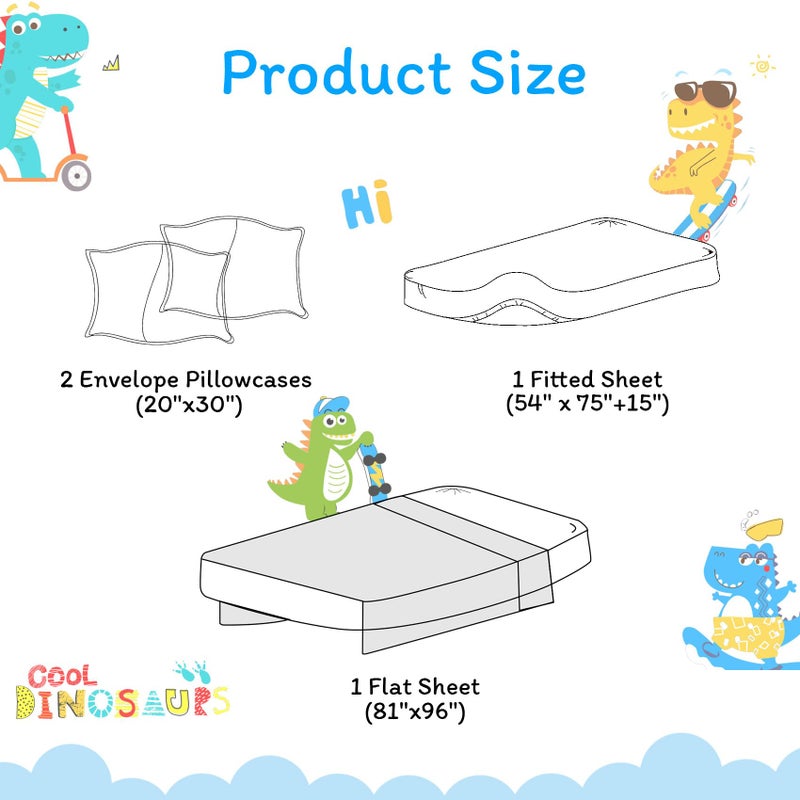 جي اس دي ورقة JSD Sports Dinosaur Kids مجموعة كاملة الحجم 4 قطعة أوراق ميكروفيات الطباعة الأزرق الجيب العميق - Image 2