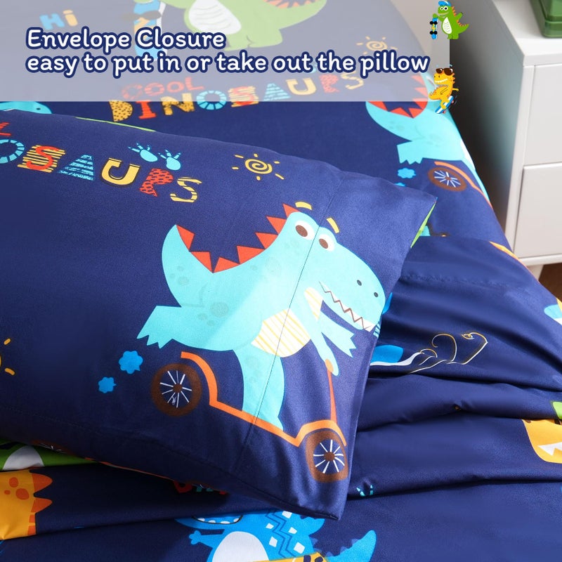 جي اس دي ورقة JSD Sports Dinosaur Kids مجموعة كاملة الحجم 4 قطعة أوراق ميكروفيات الطباعة الأزرق الجيب العميق - Image 5