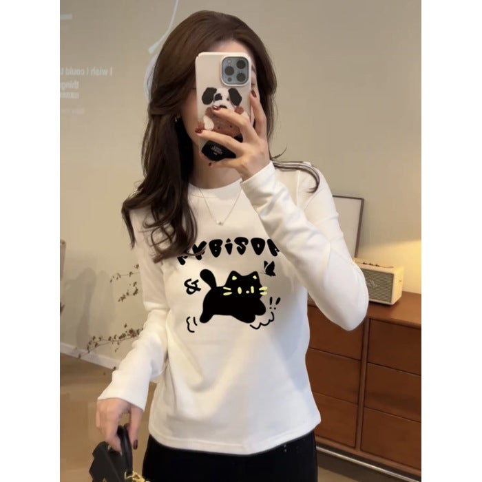 280G Threaded Velvet Fabric, 2025 New Korean Style Long-Sleeved T-Shirt For Women With A Sense Of Design - Image 1