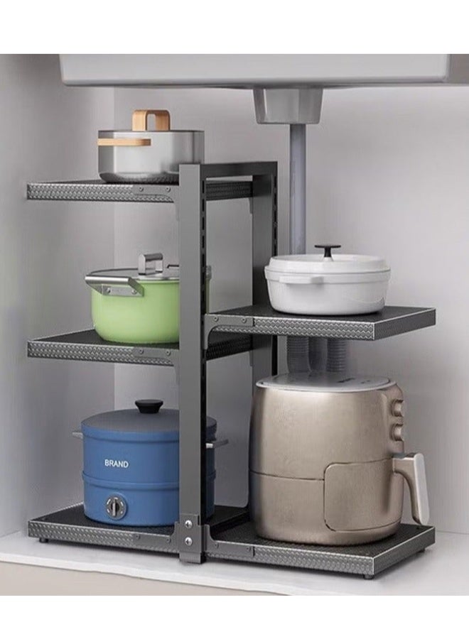BLOOMING TIME Kitchen Multi-Layer Cookware Storage Rack, Under-Sink Storage and Organizer Rack, Space-Saving, Detachable Shelves, Classified Storage, 3+2 Cookware Storage Rack - Image 4
