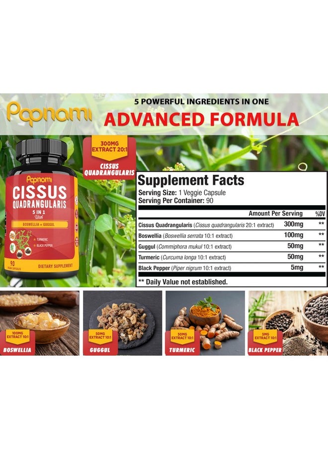 Papnami - Super Cissus Quadrangularis Extract Capsules with Boswellia, Guggul, Turmeric, Pepper | 3 Months Supply - Image 1