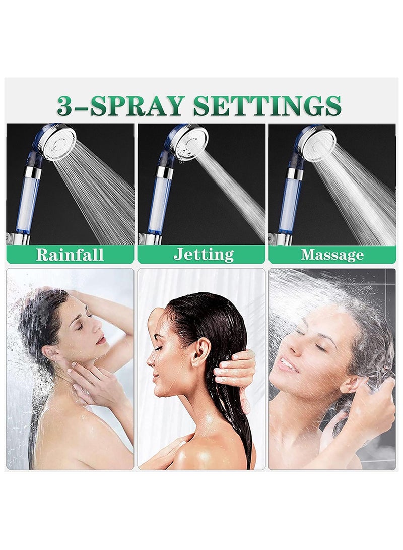 3 Modes Handheld Shower Filter High Pressure Shower Head with Dual Filtration System Water Saving Ionic Showerhead with 3 Pcs PP Cotton Filter for Improve Dry Skin and Dry Hair - Image 4