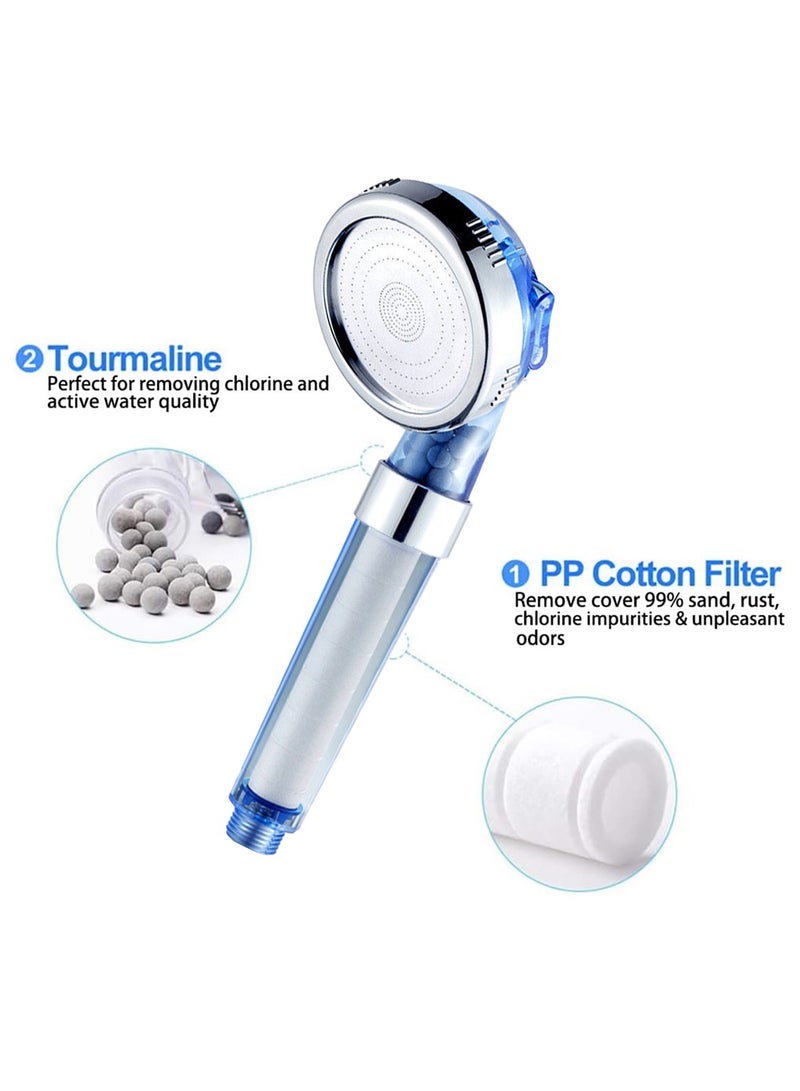 3 Modes Handheld Shower Filter High Pressure Shower Head with Dual Filtration System Water Saving Ionic Showerhead with 3 Pcs PP Cotton Filter for Improve Dry Skin and Dry Hair - Image 3