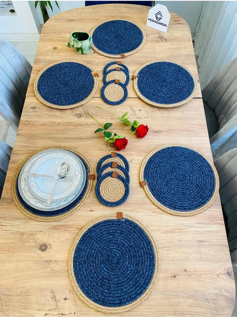 BDZ Deri BDZ Leather Wicker Jute Presentation Plate Mat American Service and Coasters 12 Pieces