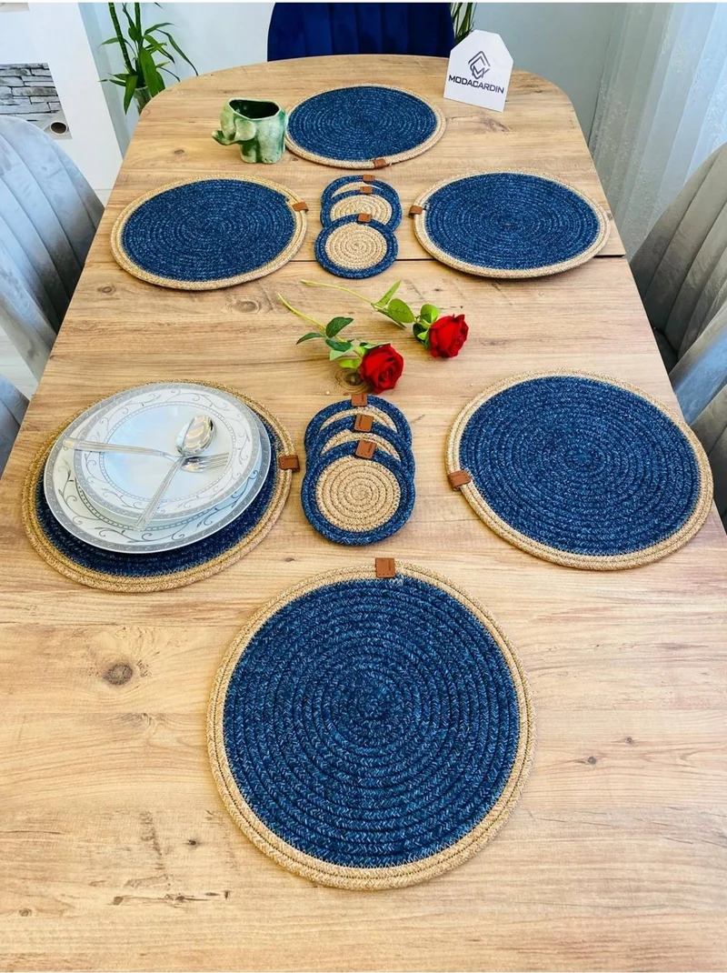 BDZ Deri BDZ Leather Wicker Jute Presentation Plate Mat American Service and Coasters 12 Pieces