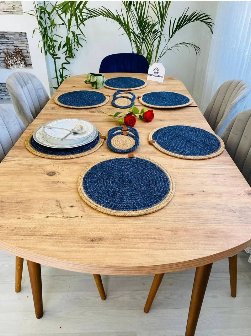 BDZ Deri BDZ Leather Wicker Jute Presentation Plate Mat American Service and Coasters 12 Pieces