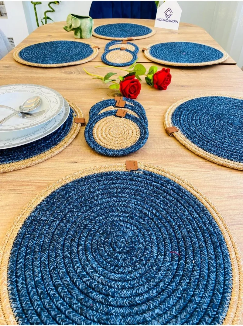 BDZ Deri BDZ Leather Wicker Jute Presentation Plate Mat American Service and Coasters 12 Pieces