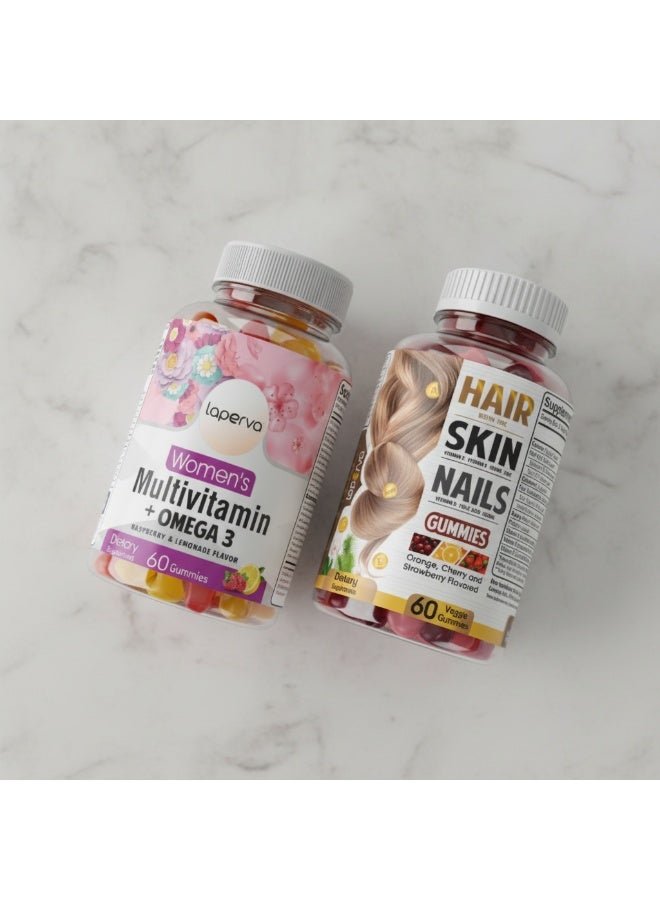 Laperva Beautifying Combo Hair, Skin, & Nails Gummies + Women’s Multivitamin + Omega-3 (Raspberry & Lemonade) – 60 Gummies Each | Boost Beauty & Vitality - Image 4