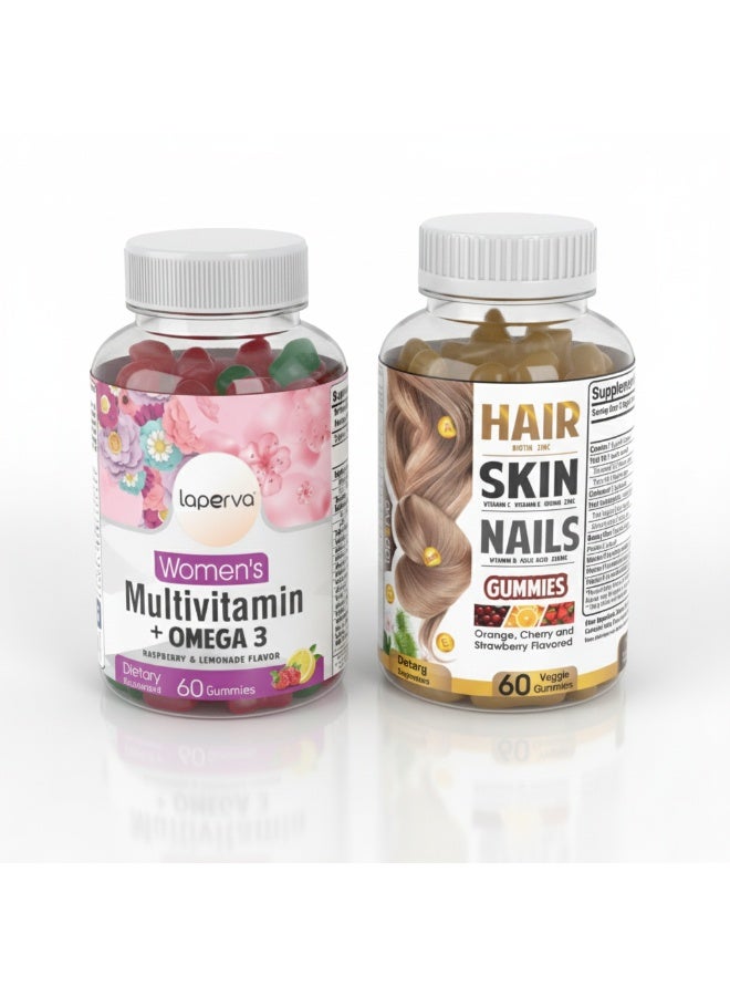 Laperva Beautifying Combo Hair, Skin, & Nails Gummies + Women’s Multivitamin + Omega-3 (Raspberry & Lemonade) – 60 Gummies Each | Boost Beauty & Vitality - Image 5