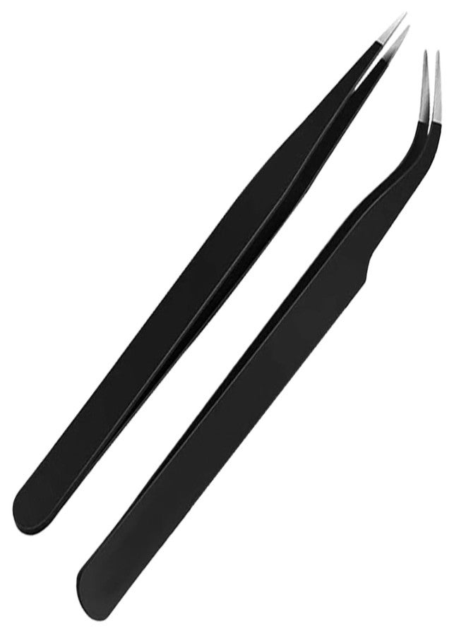 ملاقط ماديا لإزالة الشعر النامي تحت الجلد، ملاقط طبية جراحية ذات رؤوس مدببة حادة، مثالية لإزالة الشظايا والقراد، أسود، تصميم 00، 7، عبوة من قطعتين - Image 1