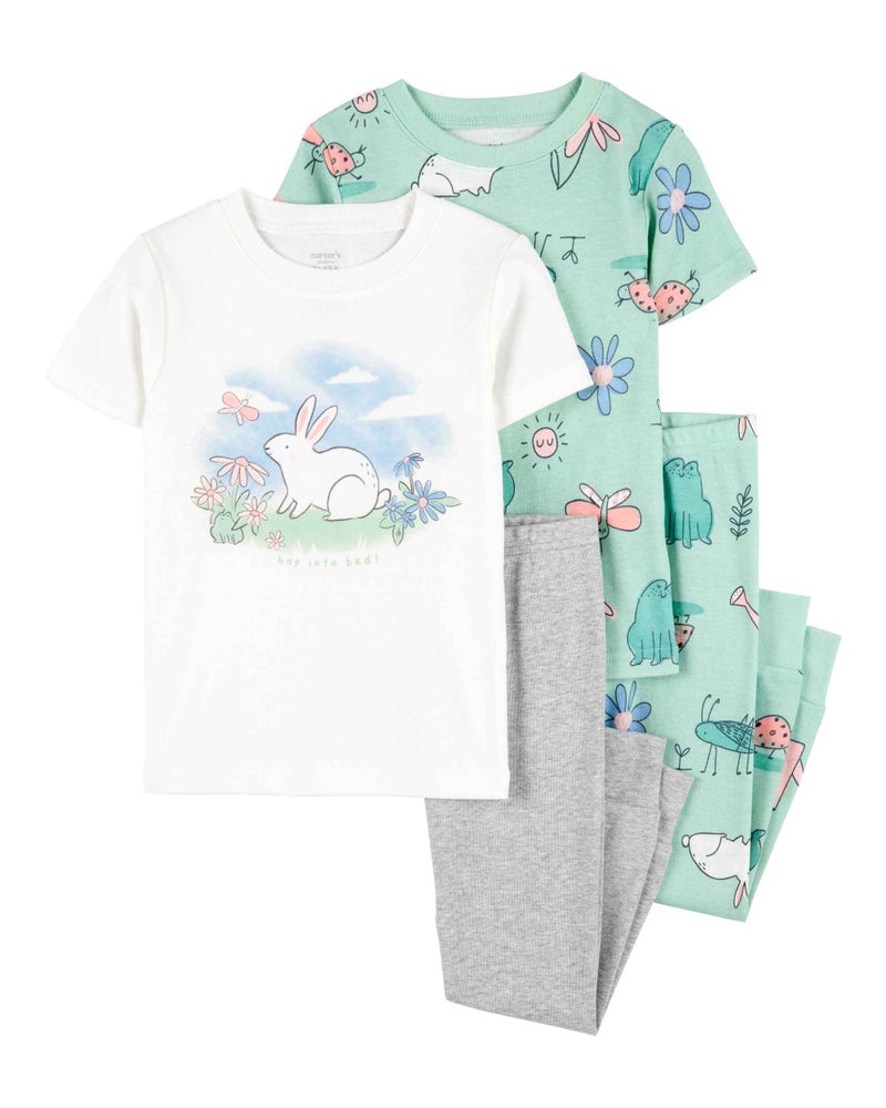 carter's 4-Piece Bunny Print Short-Sleeve Pyjamas Set - Image 2