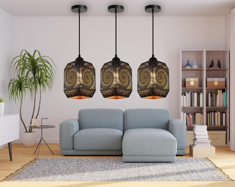 kinis Spiral Design Lezar Cutting Hanging Lamp/Pendant Lamp/Ceiling Light to Décor Home/Living Room/Bedroom/Office/Dining/Cafe/Restaurants, Black (Pack of 1, with Bulb) - Image 3