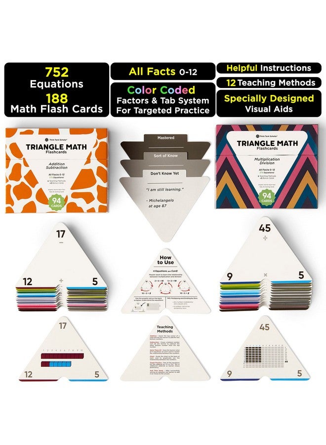 Think Tank Scholar Think Tank Scholar Triangle Math 752 Equations, All Facts 0-12 Box Set Addition, Subtraction, Multiplication, Division Flash Cards: Kindergarten, 1ST, 2ND, 3RD, 4TH, 5TH, 6TH Grade - Has Three Corners  - Image 3