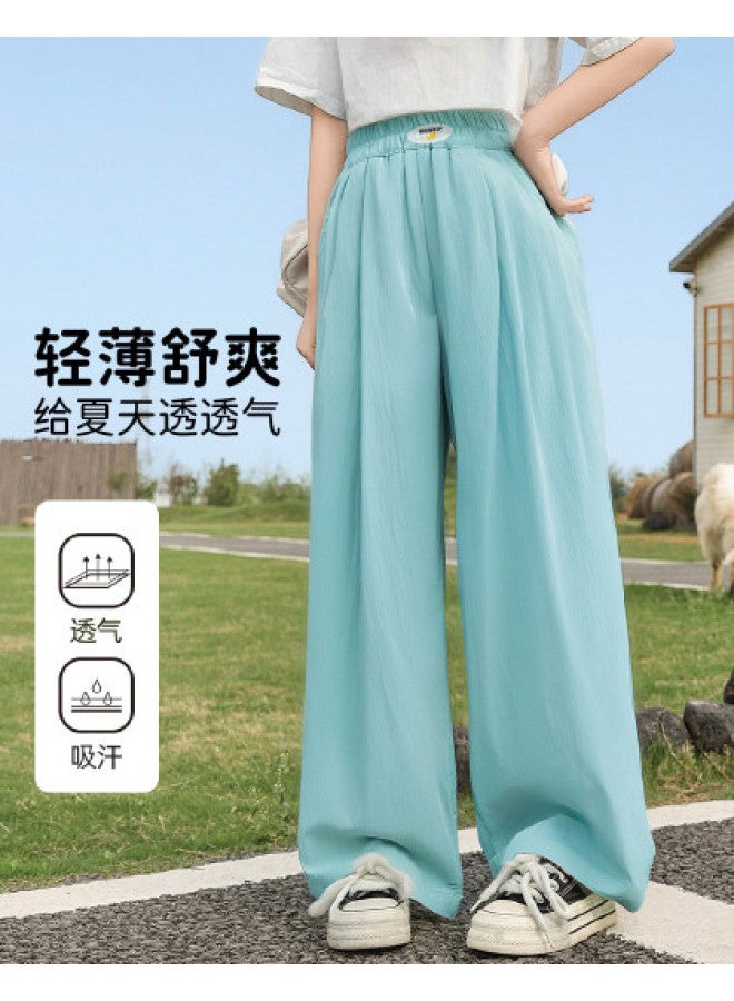 Bumblebee Girls' Summer Pants - Kids' Ice Silk Wide Leg Trousers, Loose Straight Cut With Flowy Drape, Breathable Elastic Waist Comfortable Play Pants For Big Girls - Image 1