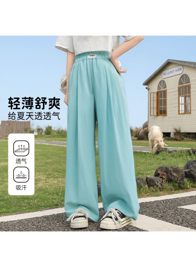 Bumblebee Girls' Summer Pants - Kids' Ice Silk Wide Leg Trousers, Loose Straight Cut With Flowy Drape, Breathable Elastic Waist Comfortable Play Pants For Big Girls - Image 2