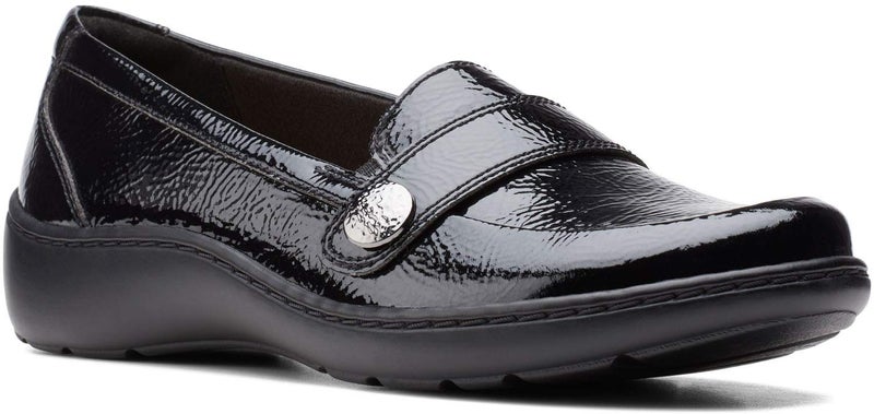 Clarks Collection Women's Cora Daisy Loafer, Black Synthetic Crinkle Patent Synthetic, 7.5 Medium US - Image 3