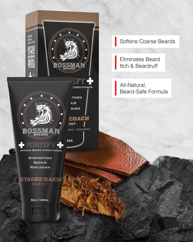 Bossman Fortify Intense Beard Conditioner for Men (Stagecoach Scent) â€“ Moisturizes, Replenishes & Protects with Natural Ingredients â€“ Thicker Formula, Made in USA - Image 2