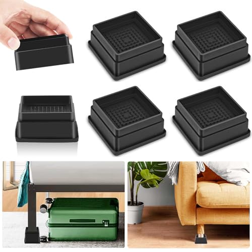 Yookwutar 4 Pack Furniture Risers 1 Inch, Adjustable Bed Risers Heavy Duty for Table Desk Couch Chair Sofa Cabinet Bed Frame Dorm, Square Stackable Table Leg Risers Lift Height 1", 2" or 3", Black - Image 1