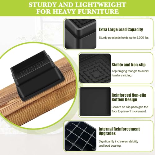 Yookwutar 4 Pack Furniture Risers 1 Inch, Adjustable Bed Risers Heavy Duty for Table Desk Couch Chair Sofa Cabinet Bed Frame Dorm, Square Stackable Table Leg Risers Lift Height 1", 2" or 3", Black - Image 4