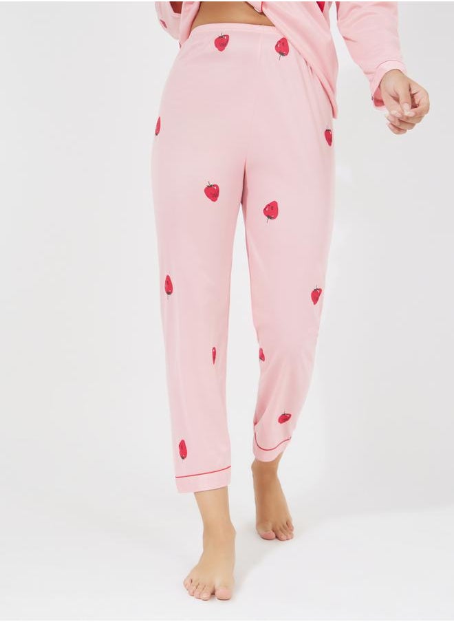 Take Two Strawberry Print Pocket Detail Shirt & Pyjama Set  - Image 5