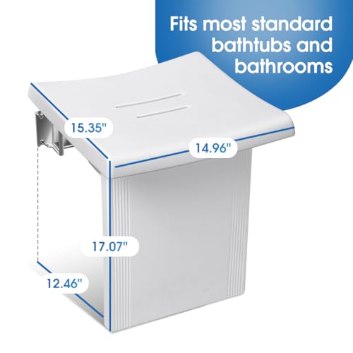 iHork 550lbs Capacity Big Size Folding Shower Seat and Bench Wall Mounted,Wall Mounted Folding Chair with Solid 304 Steel Structure - Image 5
