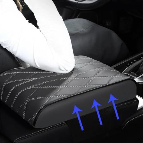 YOURKARTS.COM YOURKARTS.COM Car Center Console Armrest Cover Pad with Mobile Pocket Universal Arm Rest Cushion for Cars & SUVs, Anti-Slip Seat Box Protector, Car Accessory (Black Quilted Design) - Image 3