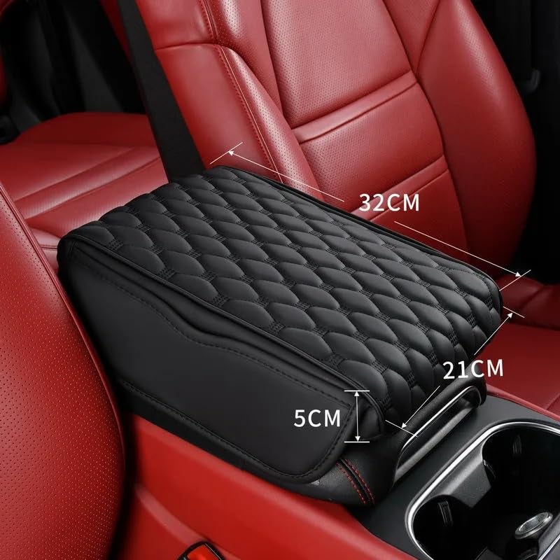 YOURKARTS.COM YOURKARTS.COM Car Center Console Armrest Cover Pad with Mobile Pocket Universal Arm Rest Cushion for Cars & SUVs, Anti-Slip Seat Box Protector, Car Accessory (Black Quilted Design) - Image 2