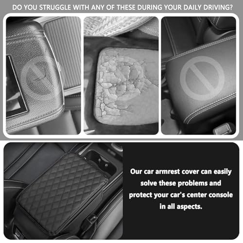 YOURKARTS.COM YOURKARTS.COM Car Center Console Armrest Cover Pad with Mobile Pocket Universal Arm Rest Cushion for Cars & SUVs, Anti-Slip Seat Box Protector, Car Accessory (Black Quilted Design) - Image 4
