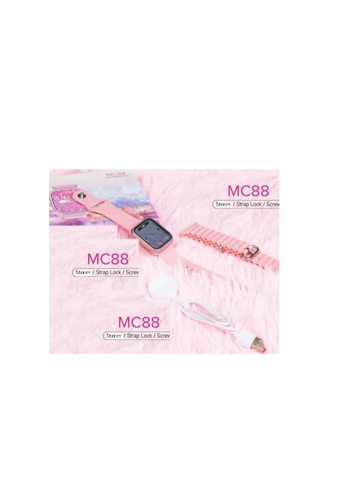 Modio MC88 Original Ultra Mini 36mm Smart Watch with Wireless Charging Strap for Small and medium Hand and Girls and Screw Lock - Pink - Image 3